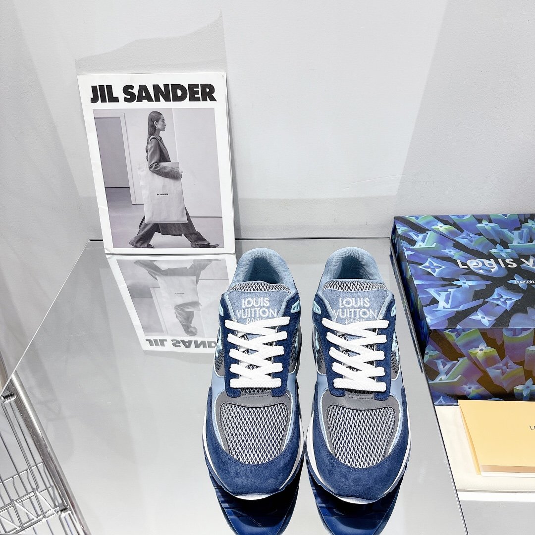 Louis Vuitton Run Away Sneaker Patent Monogram Material Blue For Women LV - Soul Replicas