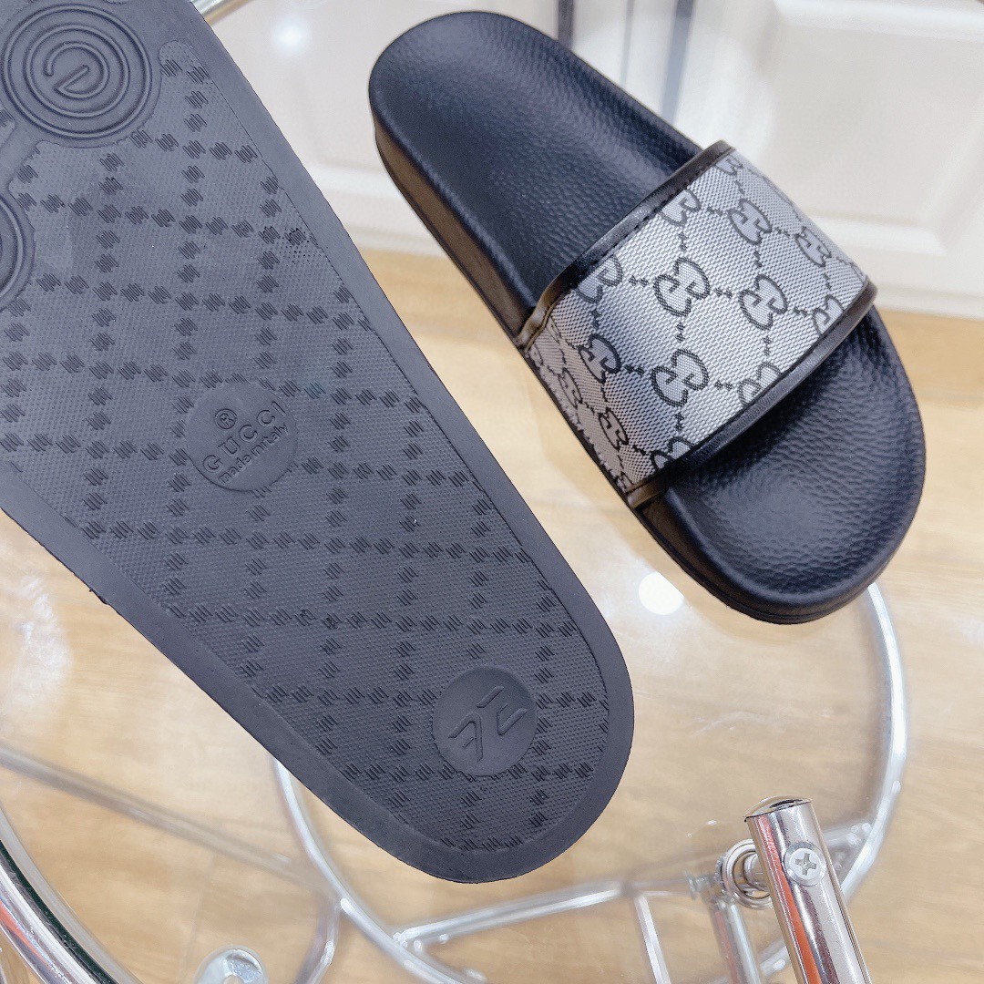 Gucci Women's Gucci Slide Sandal Black And Gray For Women 407345 - Soul Replicas