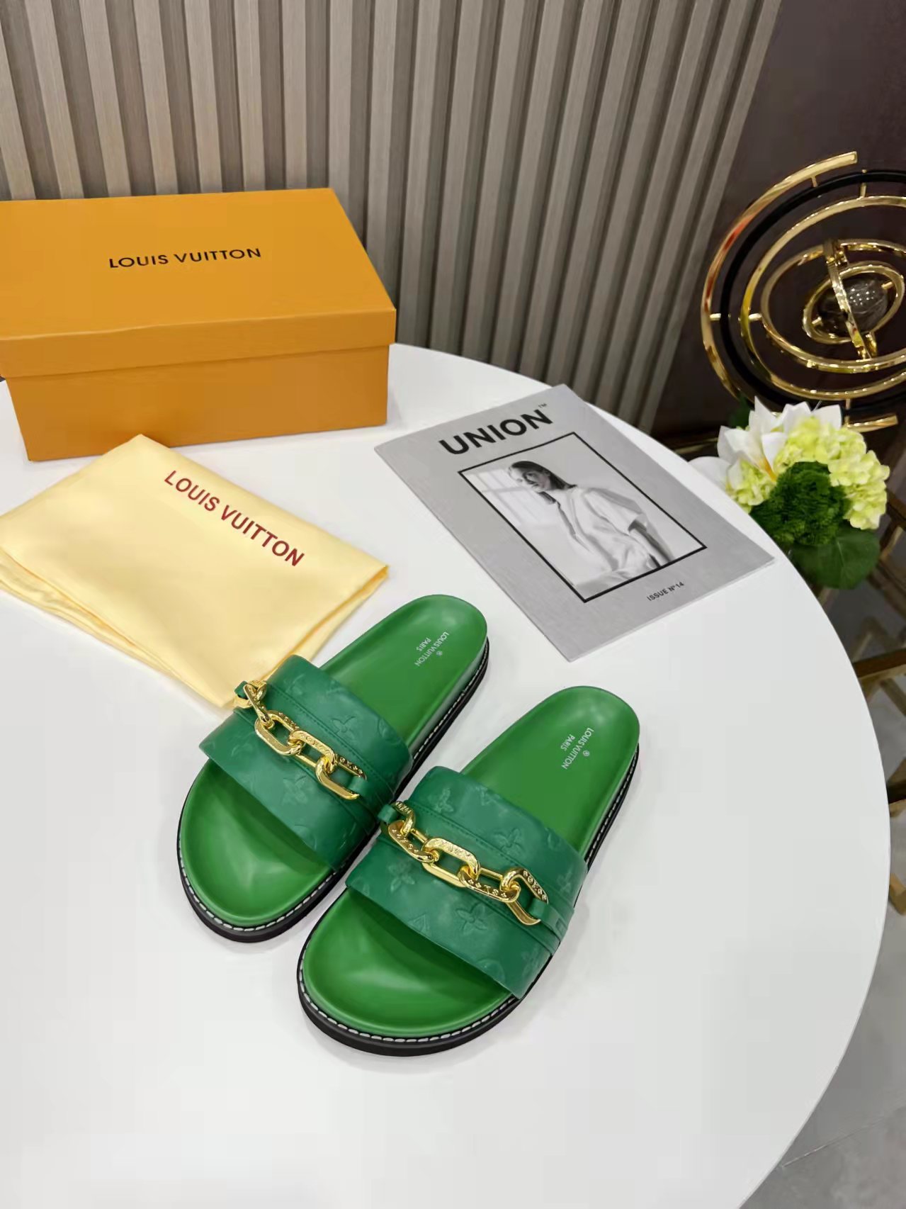 Louis Vuitton Sunset Flat Comfort Mule Green For Women LV 1A9RAK - Soul Replicas