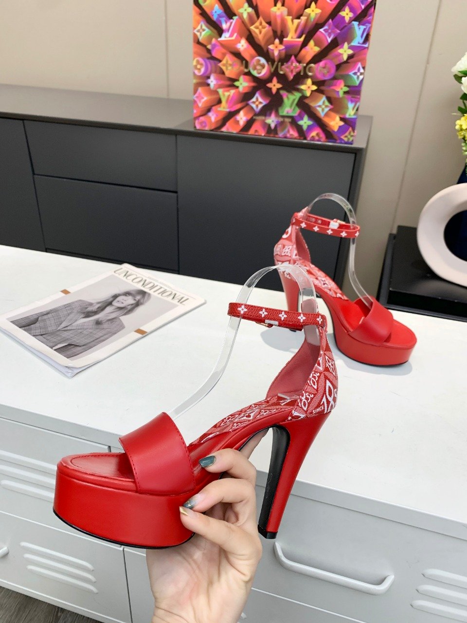 Louis Vuitton Women's Afterglow Platform Sandal Red And White For Women LV - Soul Replicas