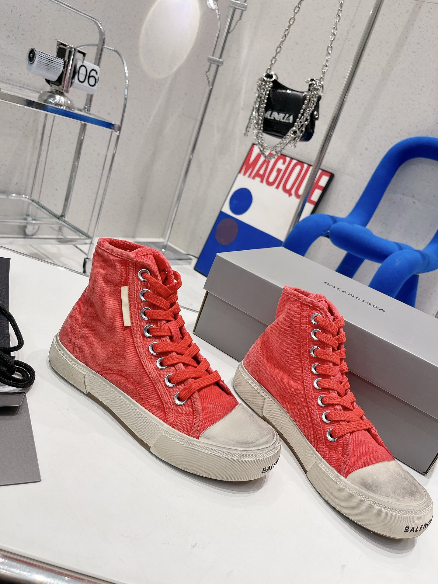 Balenciaga Paris High Top Trainers Red For Women - Soul Replicas