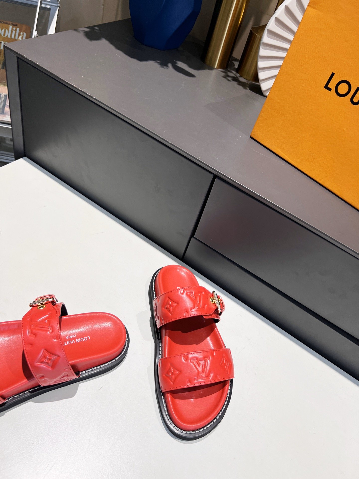 Louis Vuitton Women's Bom Dia Flat Mule Red For Women LV - Soul Replicas