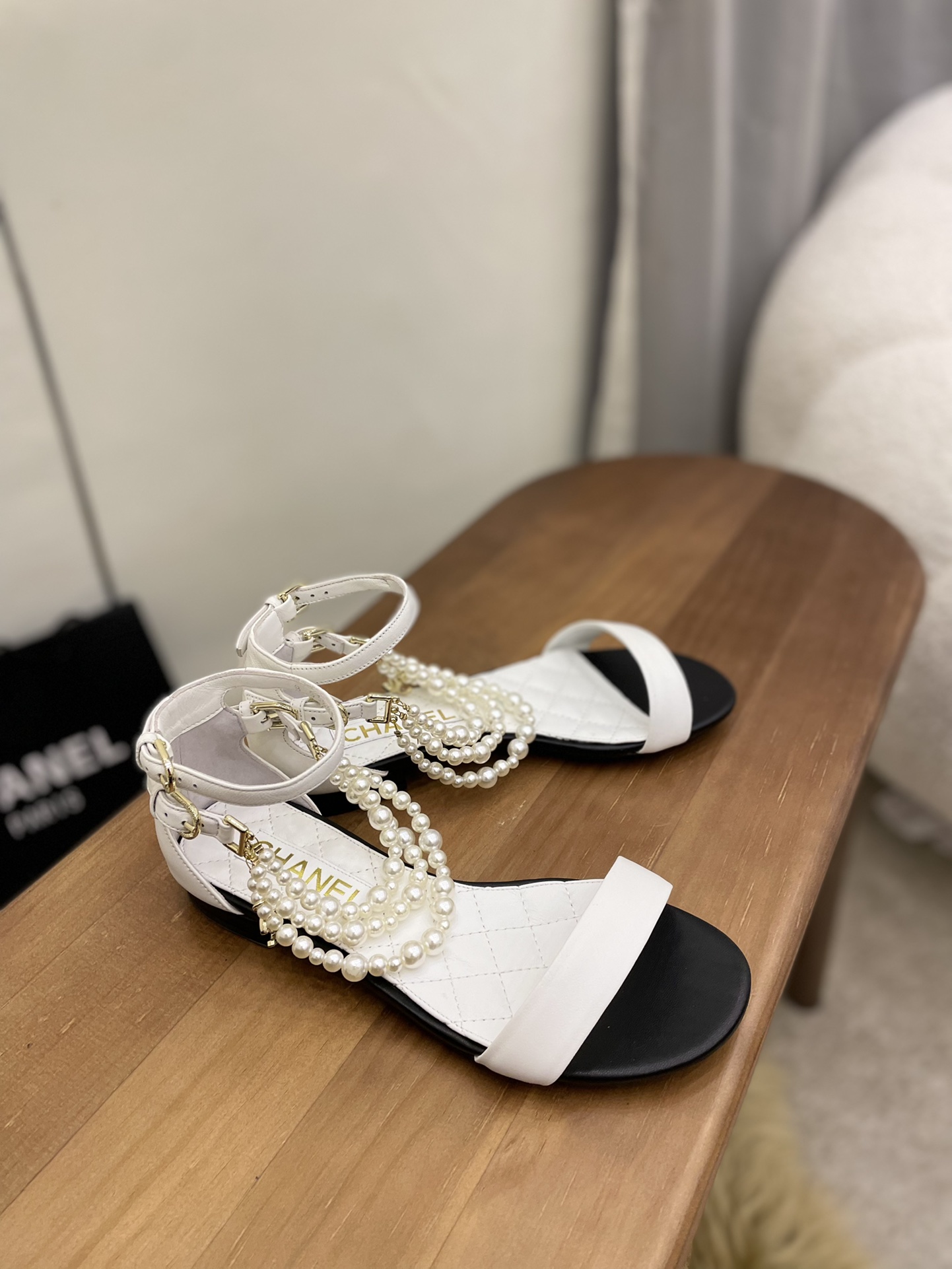 Chanel Women's Sandals With Imitation Pearls White For Women - Soul Replicas