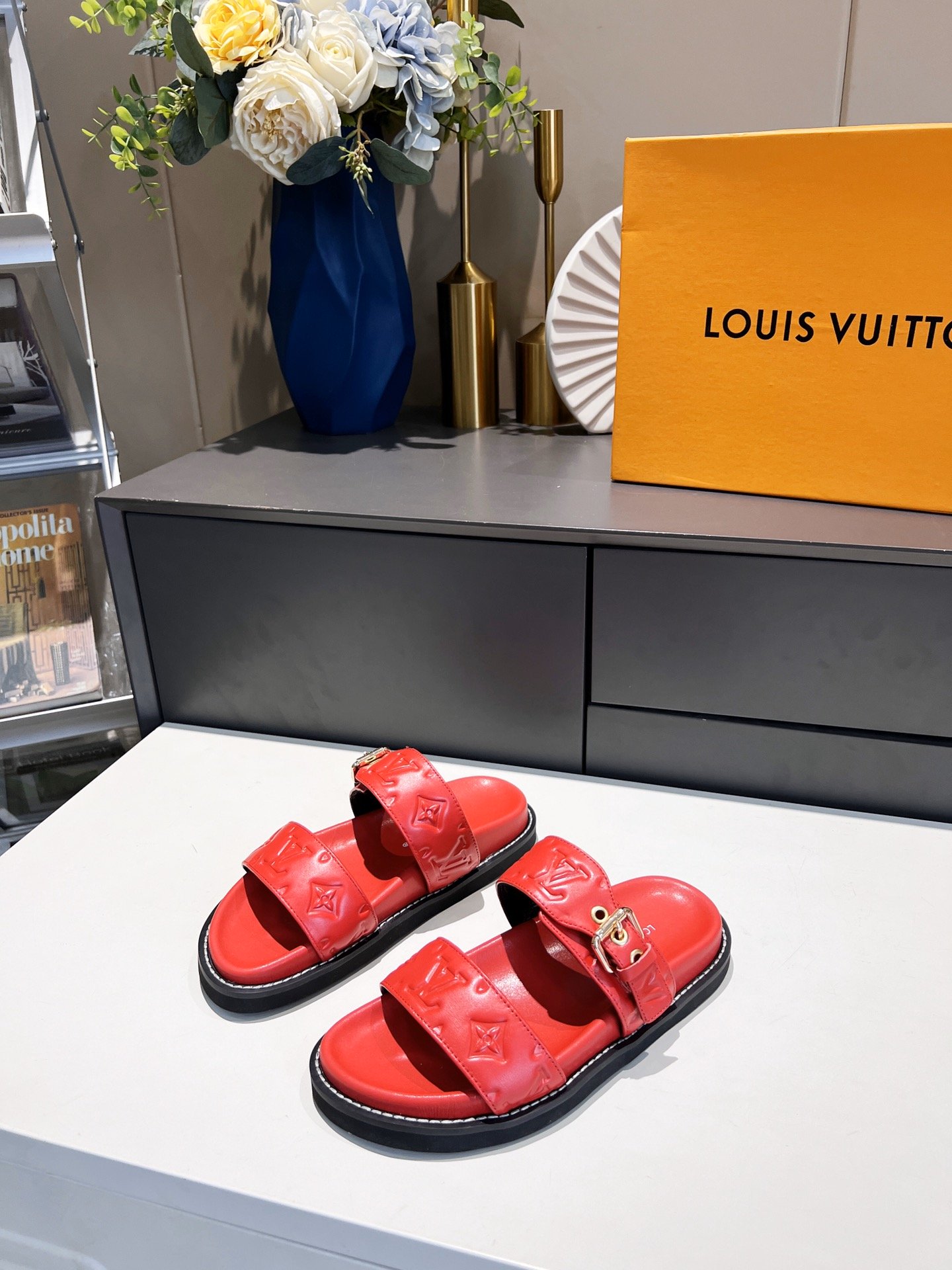 Louis Vuitton Women's Bom Dia Flat Mule Red For Women LV - Soul Replicas