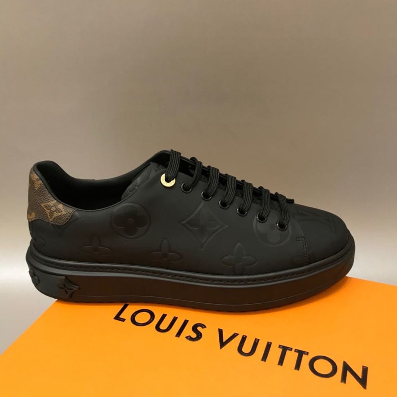 Louis Vuitton Time Out Sneaker Patent Monogram Material Black For Women LV - Soul Replicas
