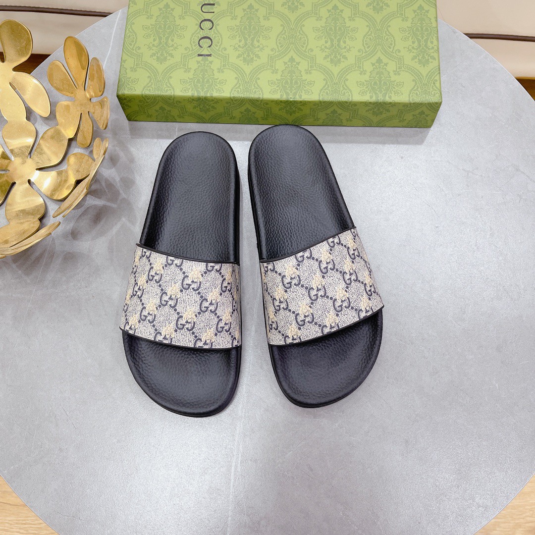 Gucci Women's Gucci Slide Sandal With Bees Black For Women 407345 - Soul Replicas