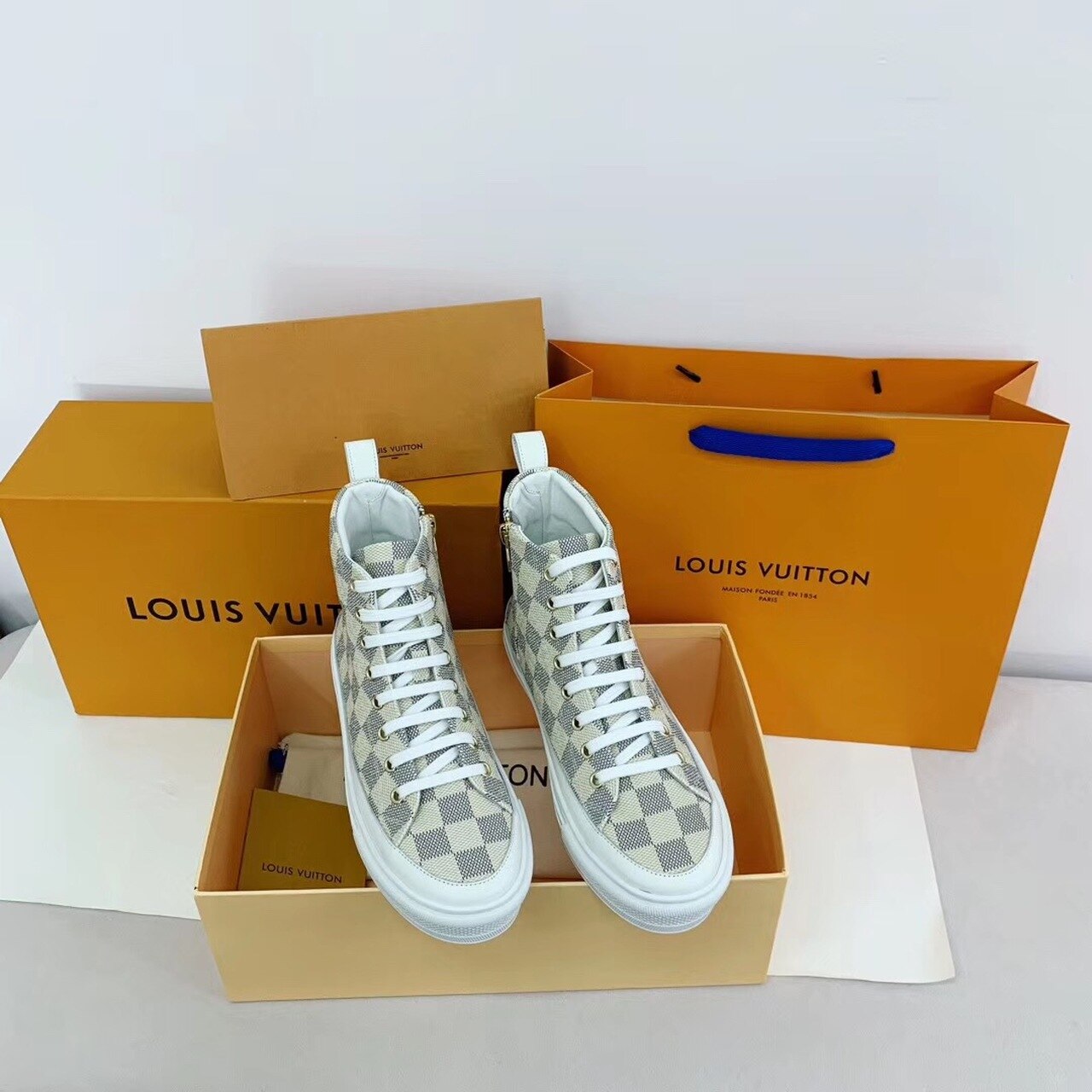 Louis Vuitton Stellar Sneaker Boot Damier Denim Grey For Women LV - Soul Replicas