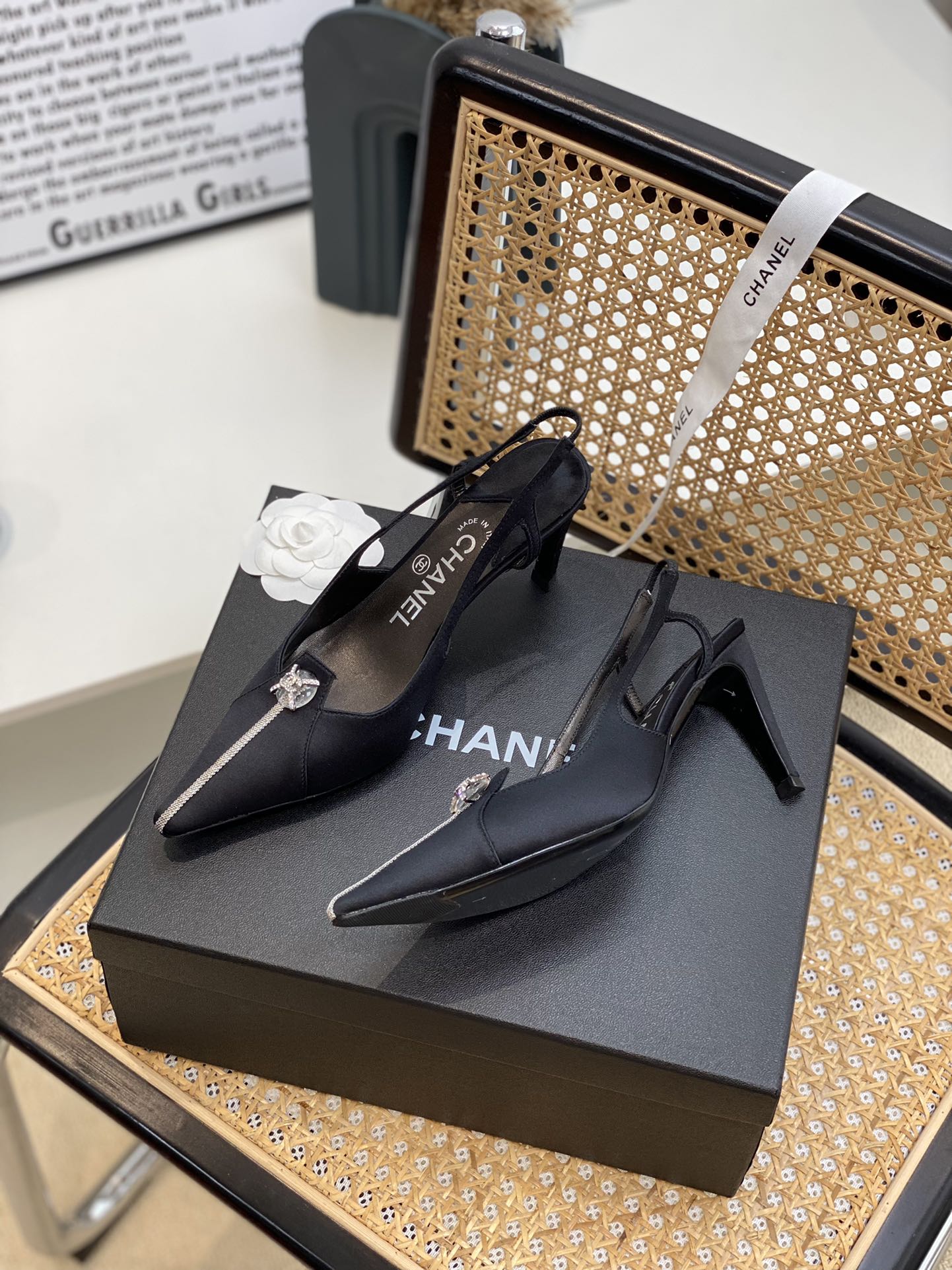 Chanel Women's Pumps Heels Satin Black For Women 3in/7.6cm - Soul Replicas