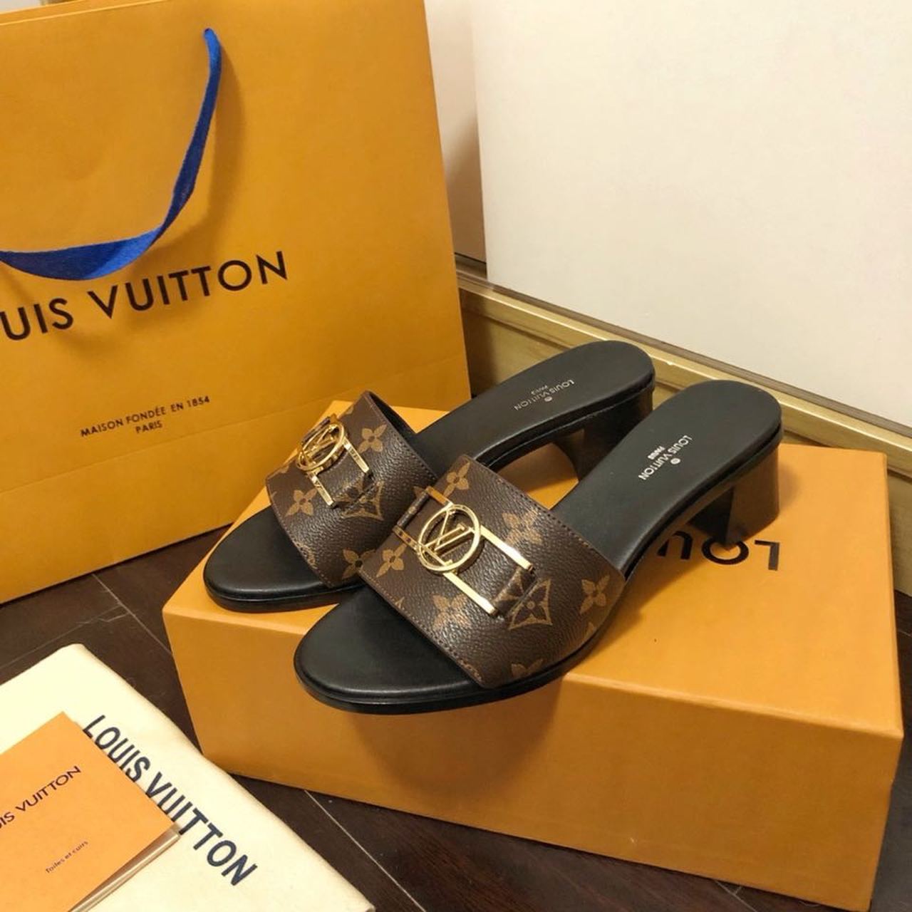 Louis Vuitton Lock It Mule Patent Monogram Canvas Black/Brown For Women LV 1A660F - Soul Replicas