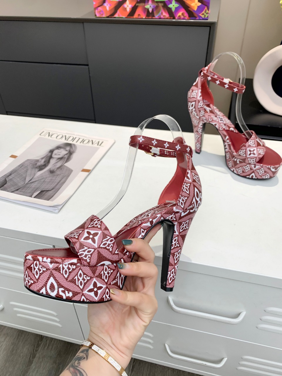 Louis Vuitton Women's Afterglow Platform Sandal Dark Red For Women LV - Soul Replicas