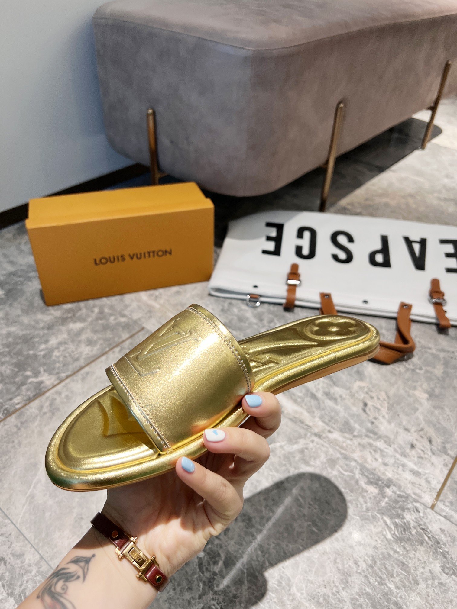 Louis Vuitton Women's Magnetic Flat Mule Gold For Women LV - Soul Replicas