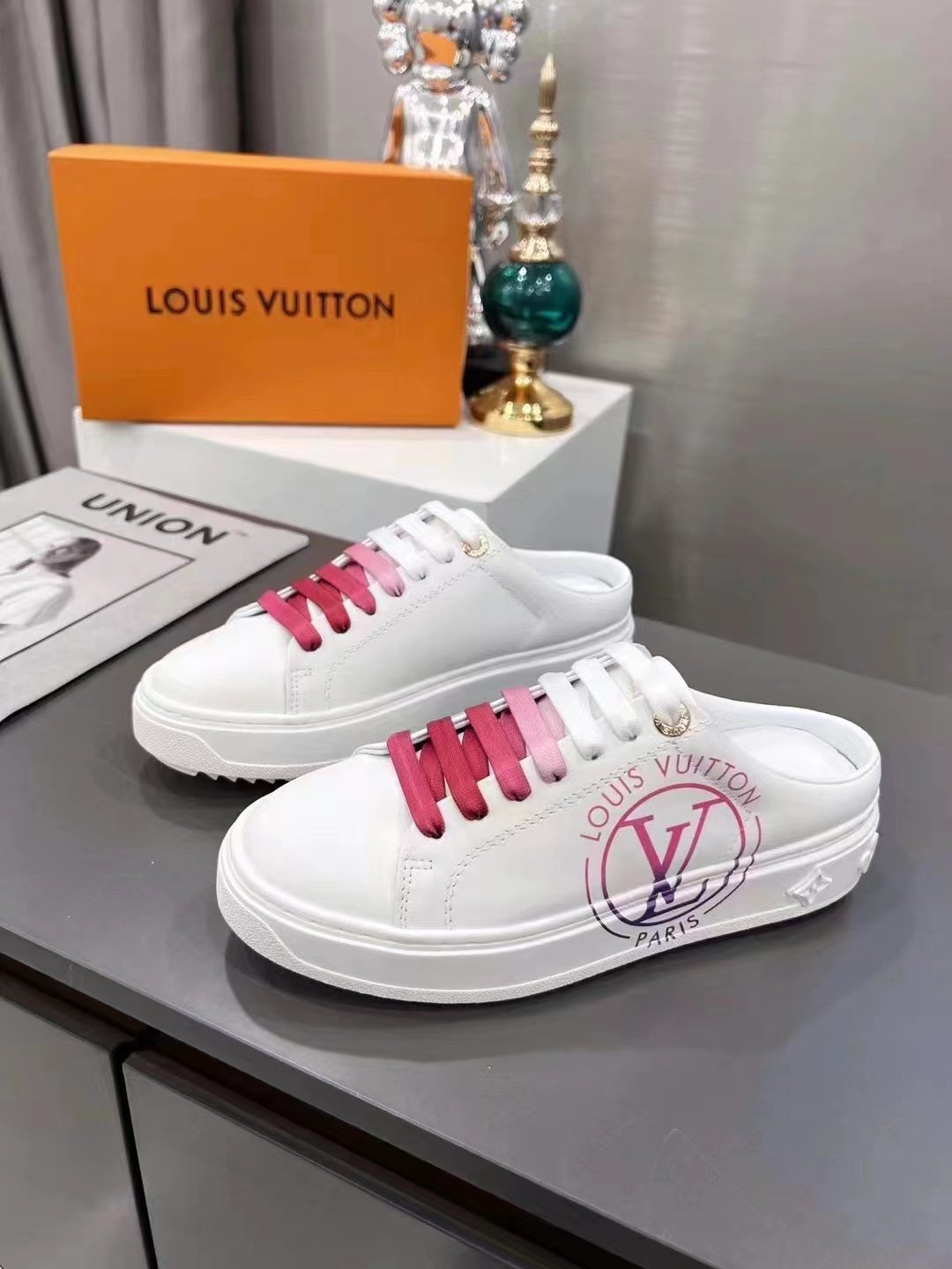 Louis Vuitton Women's Time Out Open-Back Sneaker Fuchsia Pink For Women LV 1AA1CD - Soul Replicas