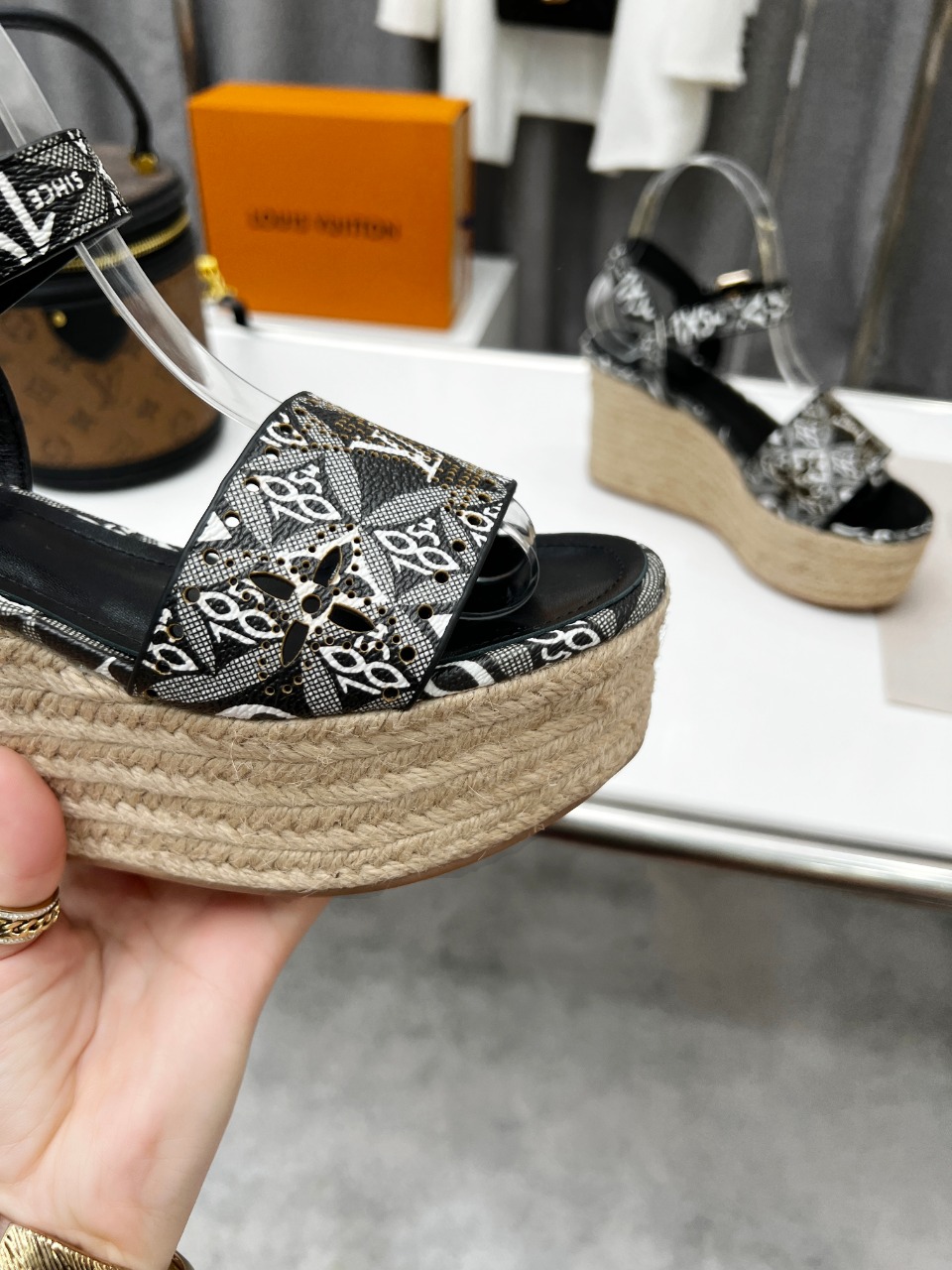 Louis Vuitton Women's Starboard Wedge Sandal Black And White For Women LV - Soul Replicas