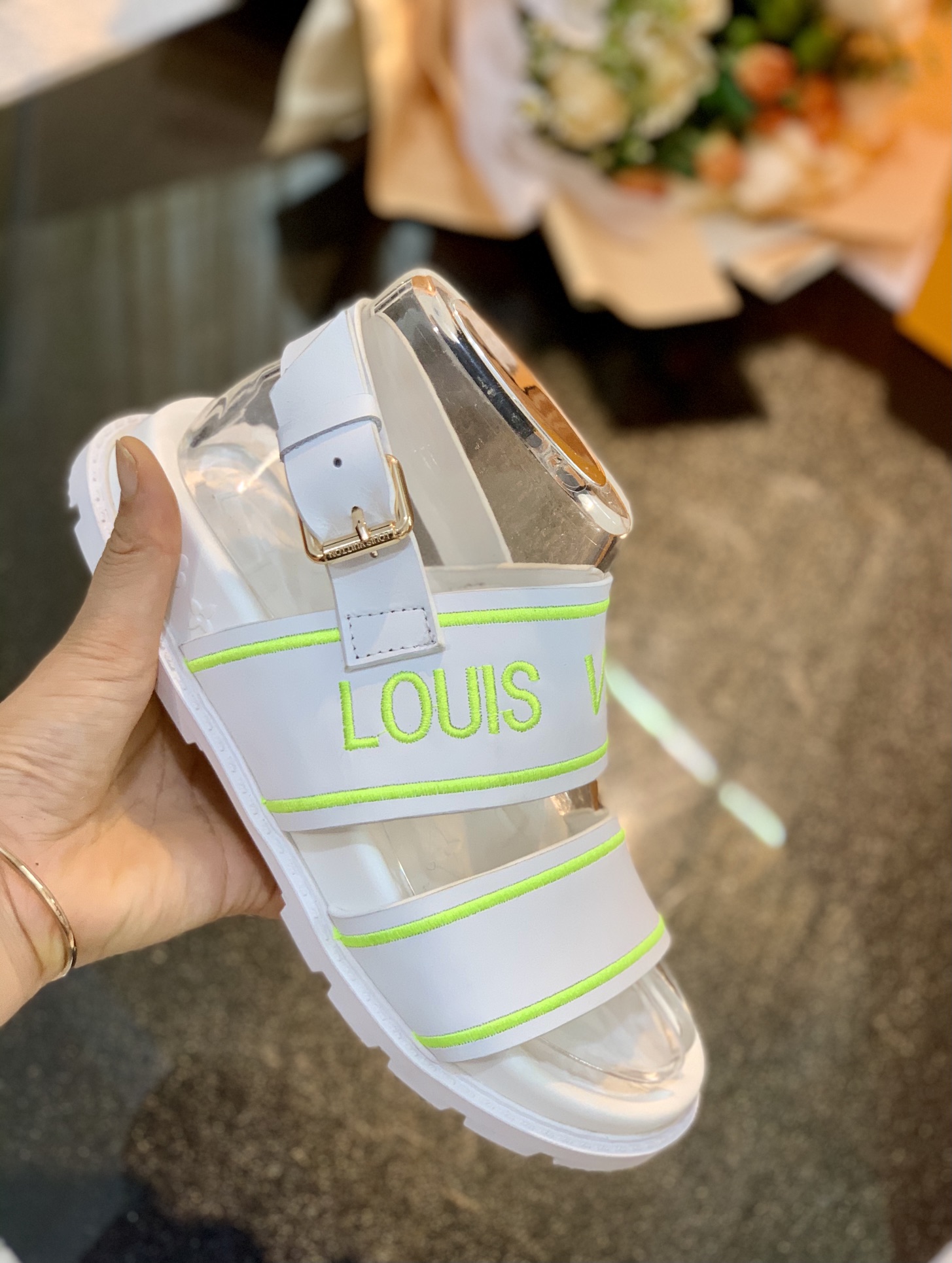 Louis Vuitton Women's Paseo flat Comfort Sandal White And Neon For Women LV - Soul Replicas