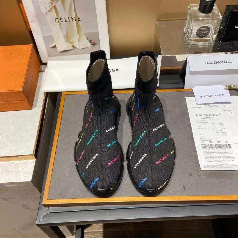 Balenciaga Speed 2.0 Allover Logo Recycled Knit Trainers Black For Women 617239W2DF01088 - Soul Replicas