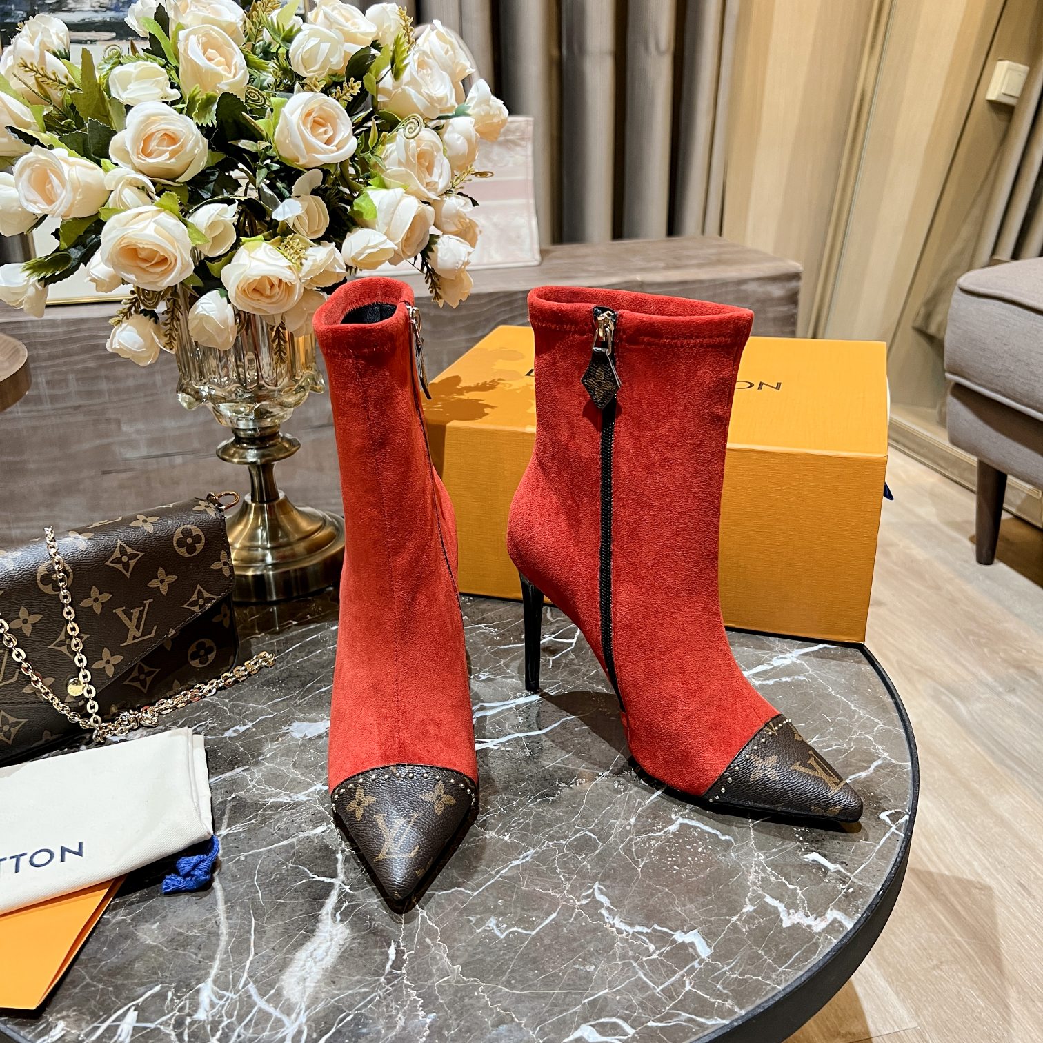 Louis Vuitton Women's Cherie Ankle Boots Red For Women LV - Soul Replicas