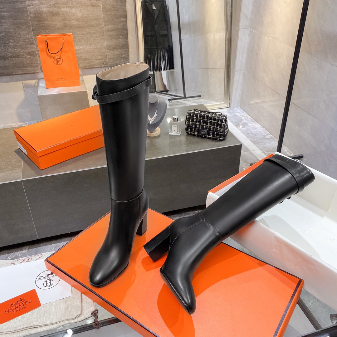 Hermes High Heel Boots Black For Women 3.54in/9cm - Soul Replicas