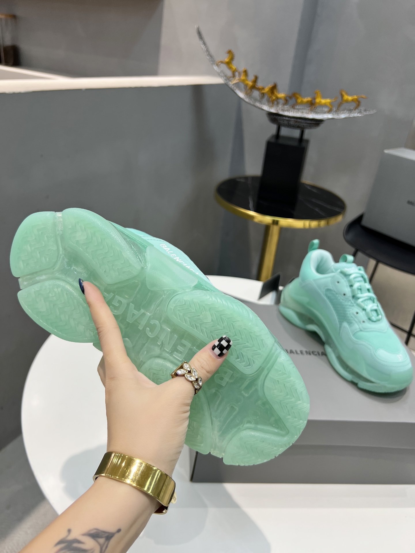 Balenciaga Triple S Trainers Clear Sole Jade Green For Women - Soul Replicas