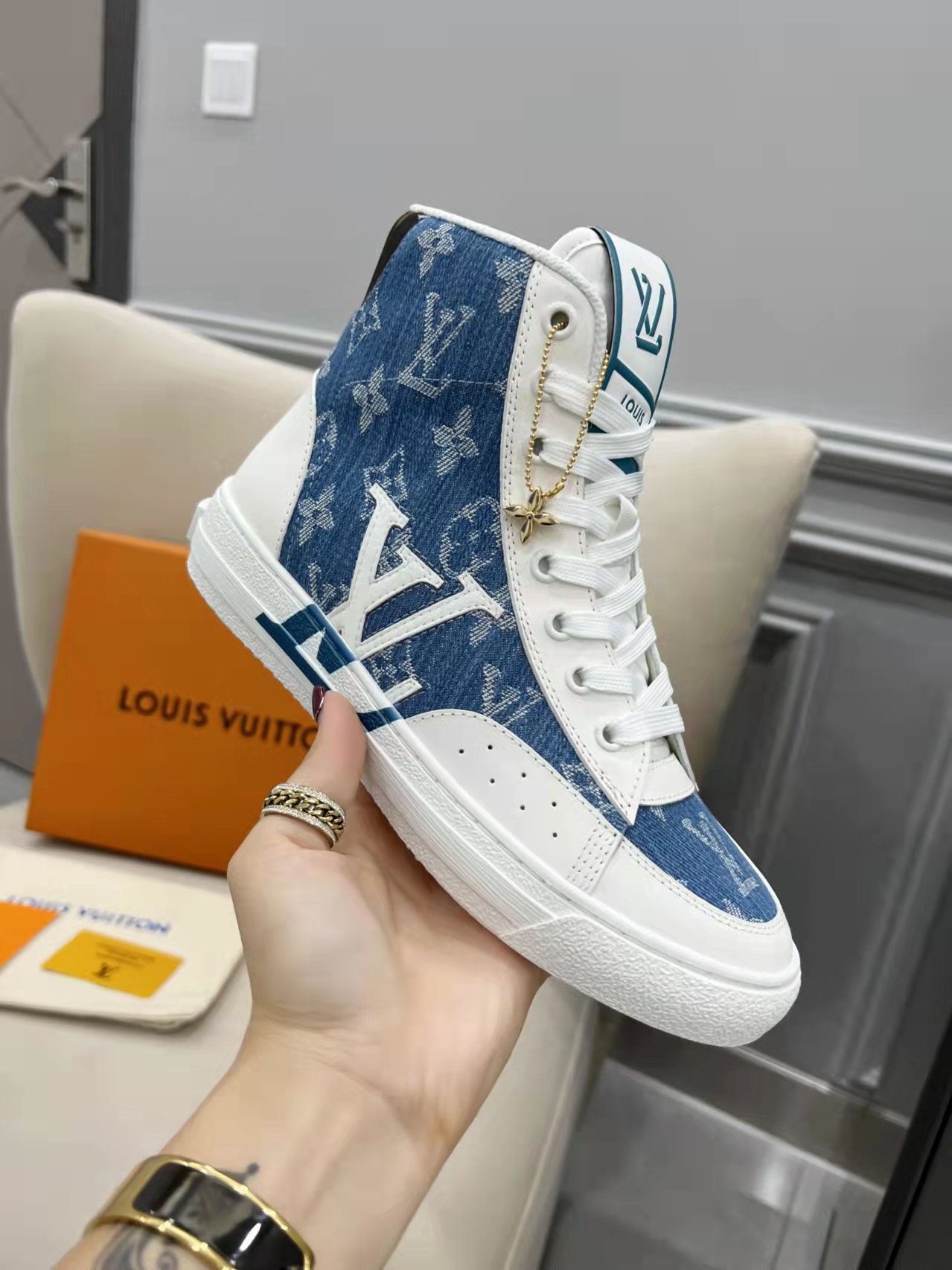Louis Vuitton Charlie Sneaker Boot Monogram Denim Blue For Women LV 1AA47H - Soul Replicas