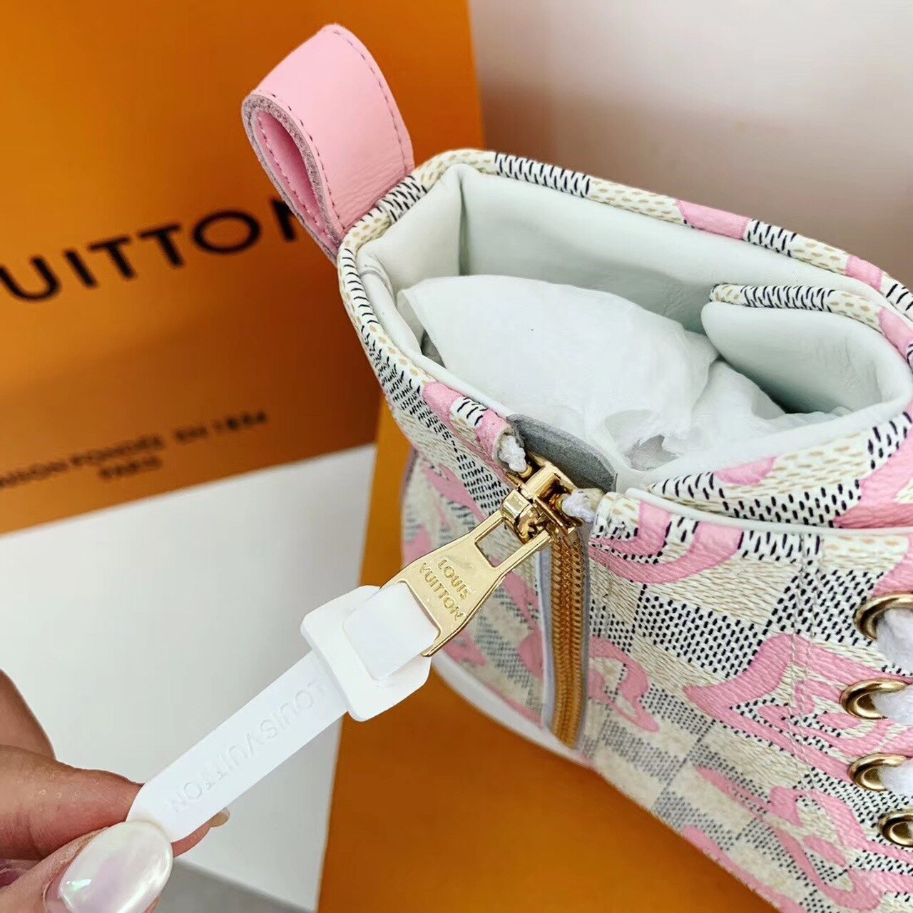 Louis Vuitton Stellar Sneaker Boots Damier Canvas Fall/Winter Collection Pink - Soul Replicas