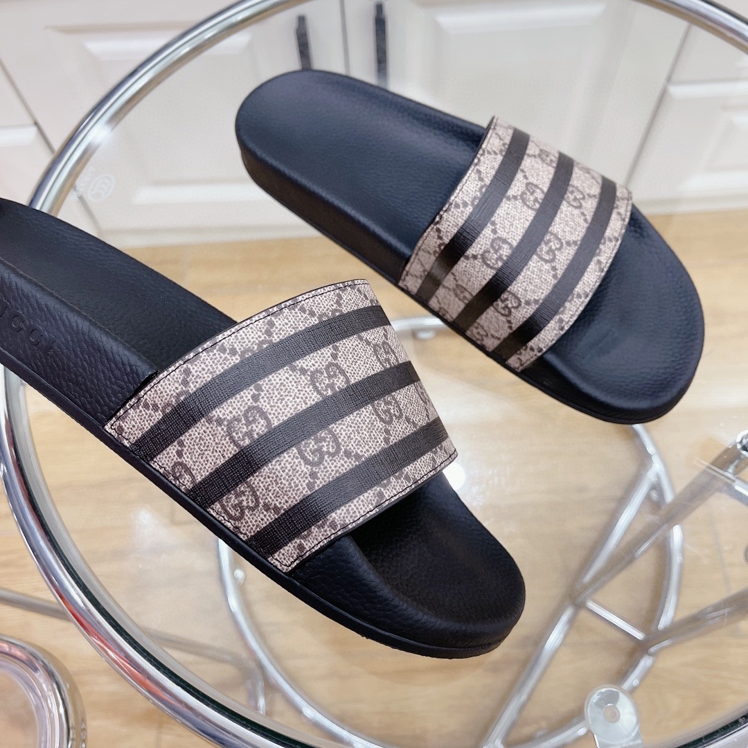 Gucci Women's Gucci Slide Sandal Stripes Black For Women 407345 - Soul Replicas