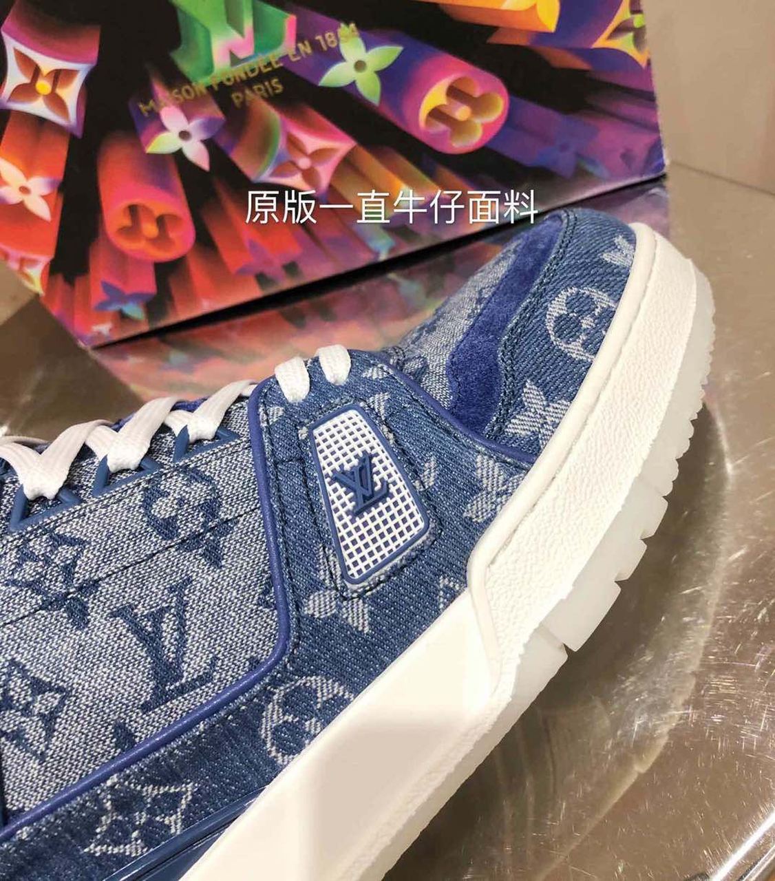 Louis Vuitton Trainer Sneaker Mix Of Materials Blue Virgil Abloh For Women LV - Soul Replicas