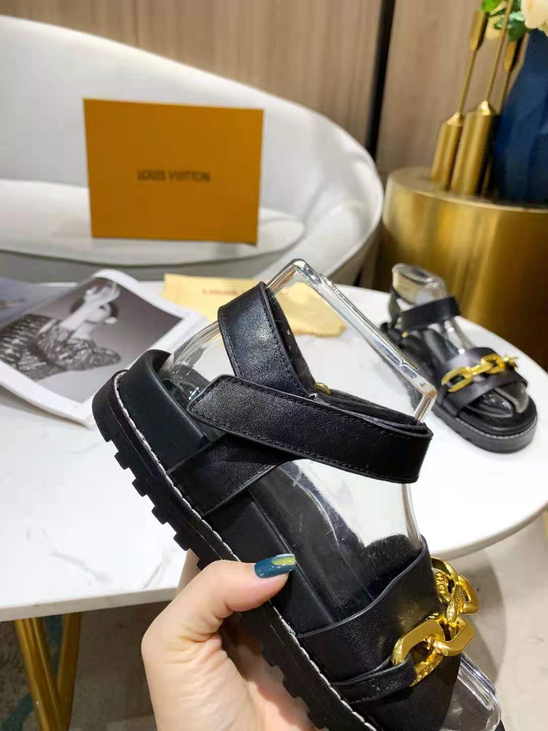 Louis Vuitton Paseo Flat Comfort Sandal Monogram Denim Black For Women LV - Soul Replicas