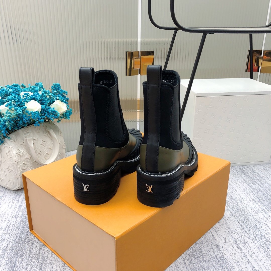 Louis Vuitton LV Beaubourg Ankle Boot Neoprene Khaki Green For Women LV 1A9GYT - Soul Replicas