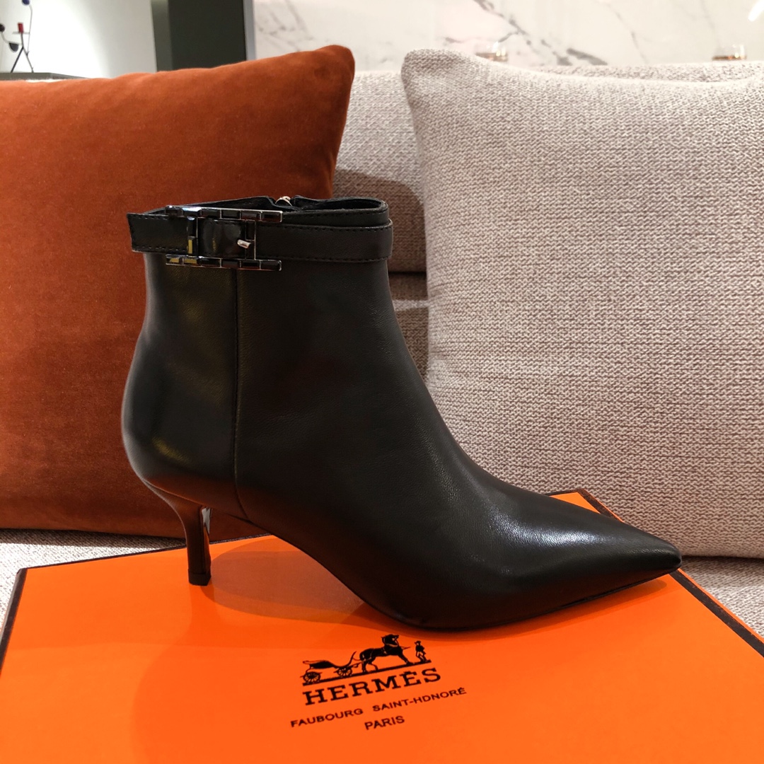 Hermes Blanche Ankle Boots Black For Women 2.4in/6cm - Soul Replicas