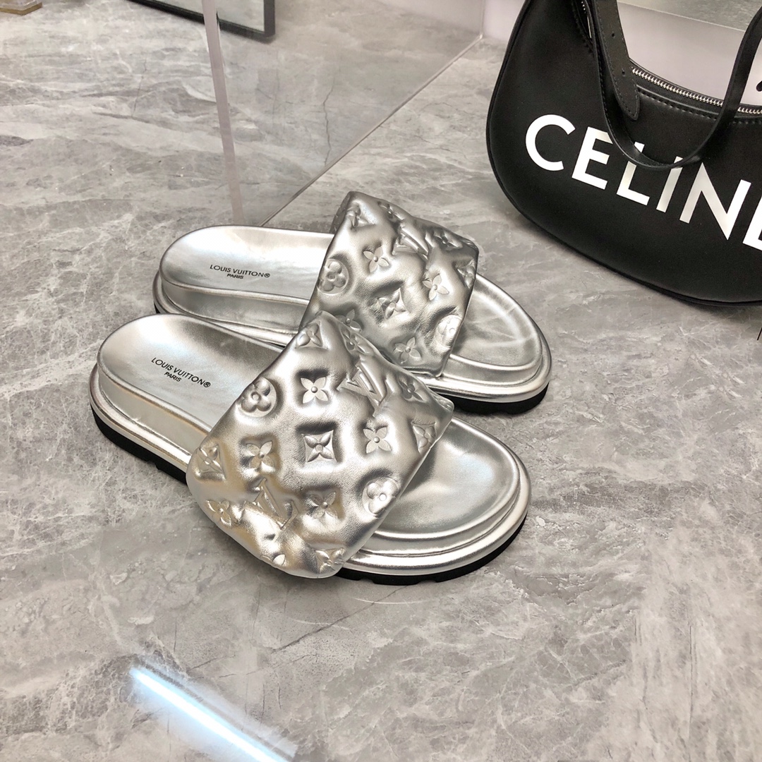 Louis Vuitton Women's Pool Pillow Flat Comfort Mule Sliver For Women LV 1AACEM - Soul Replicas