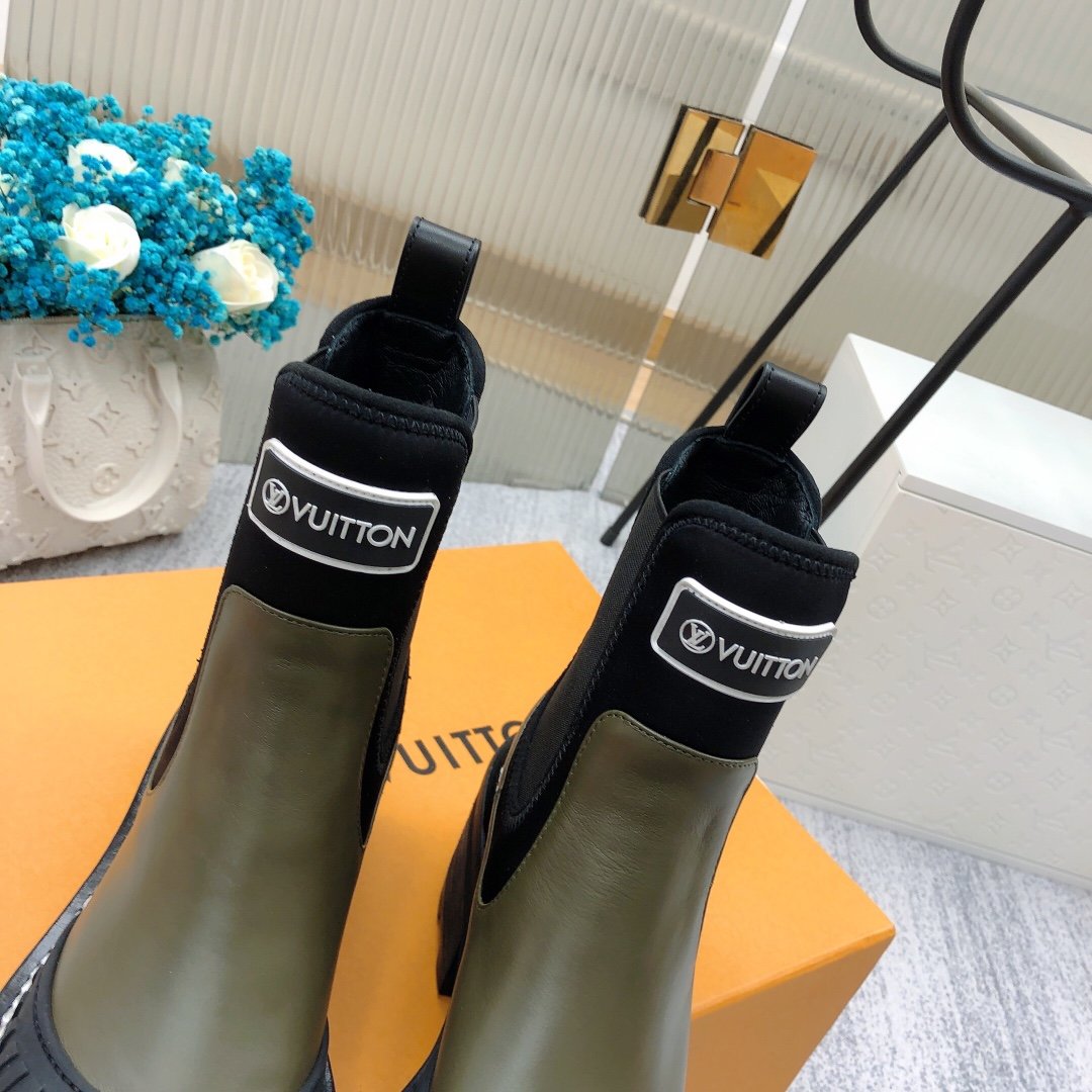 Louis Vuitton LV Beaubourg Ankle Boot Neoprene Khaki Green For Women LV 1A9GYT - Soul Replicas