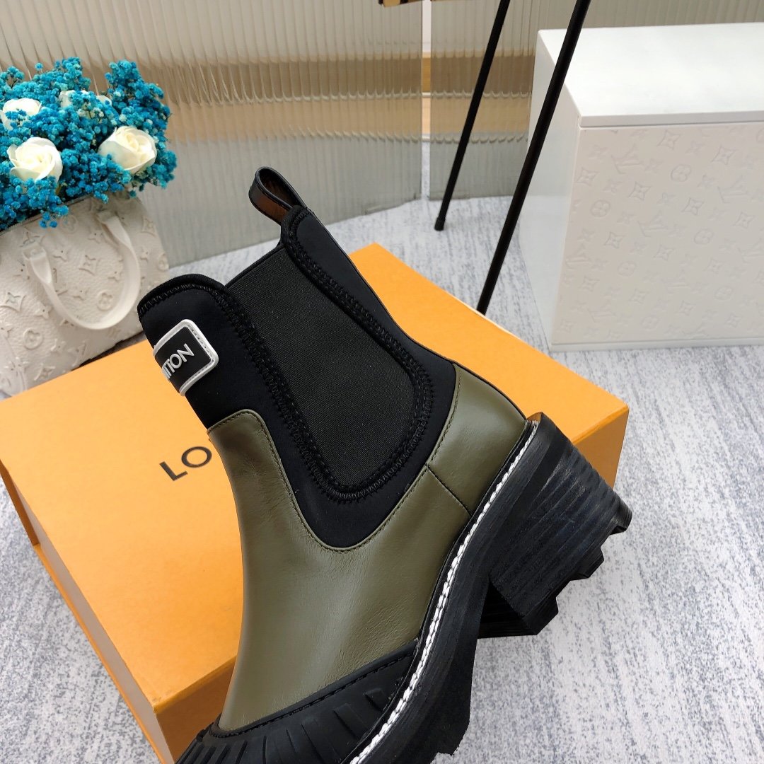 Louis Vuitton LV Beaubourg Ankle Boot Neoprene Khaki Green For Women LV 1A9GYT - Soul Replicas