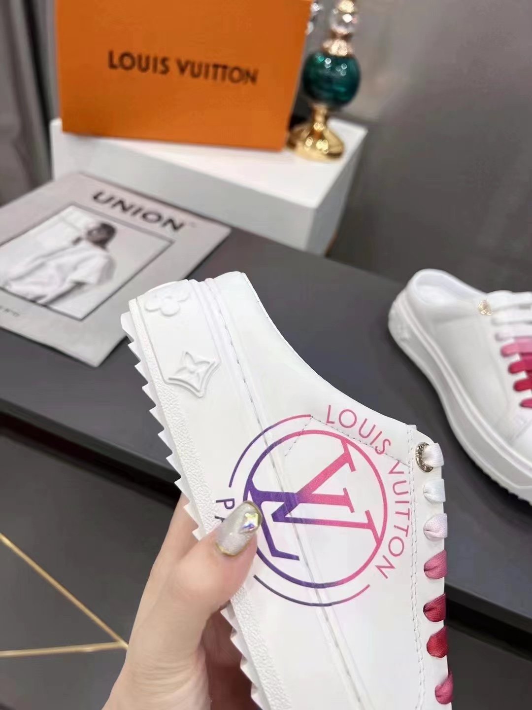 Louis Vuitton Women's Time Out Open-Back Sneaker Fuchsia Pink For Women LV 1AA1CD - Soul Replicas