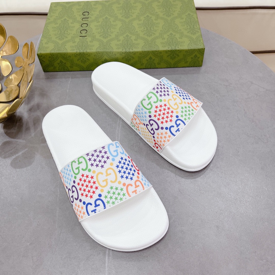 Gucci Women's Gucci Slide Sandal With Stars White For Women 407345 - Soul Replicas