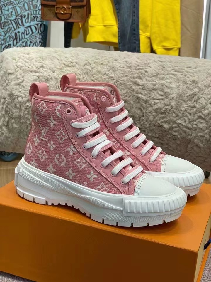 Louis Vuitton Squad Sneaker Boots Monogram Denim Pink For Women LV 1A9S1I - Soul Replicas