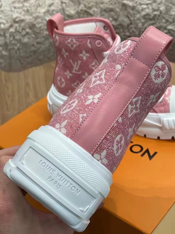 Louis Vuitton Squad Sneaker Boots Monogram Denim Pink For Women LV 1A9S1I - Soul Replicas