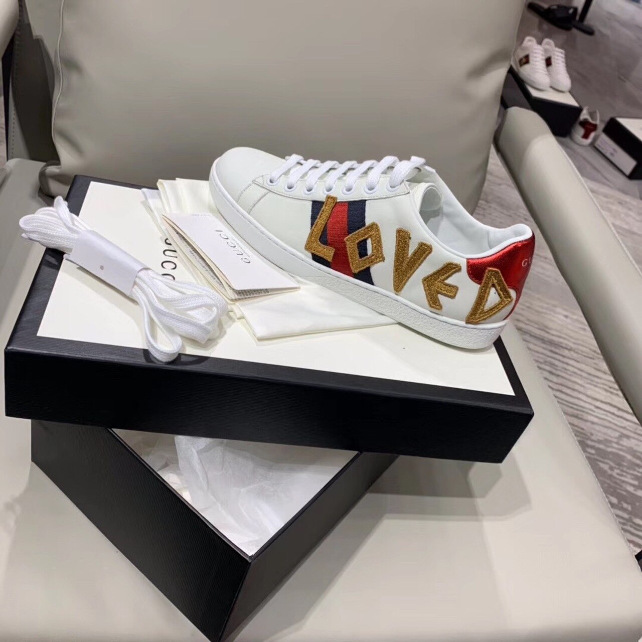 Gucci Women's Ace Sneaker With Love White For Women Gucci - Soul Replicas