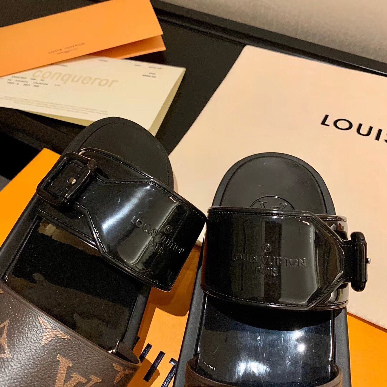 Louis Vuitton Sunbath Flat Mule Shiny Rubber Black For Women LV - Soul Replicas