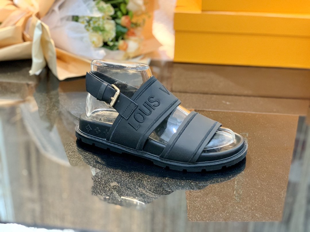 Louis Vuitton Women's Paseo flat Comfort Sandal Black For Women LV - Soul Replicas