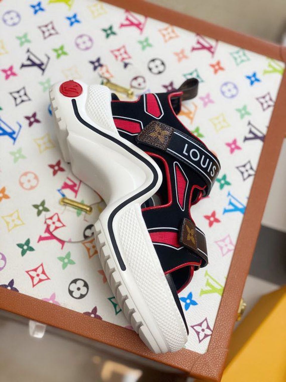 Louis Vuitton LV Archlight Flat Sandal Satin Red/Black For Women LV - Soul Replicas