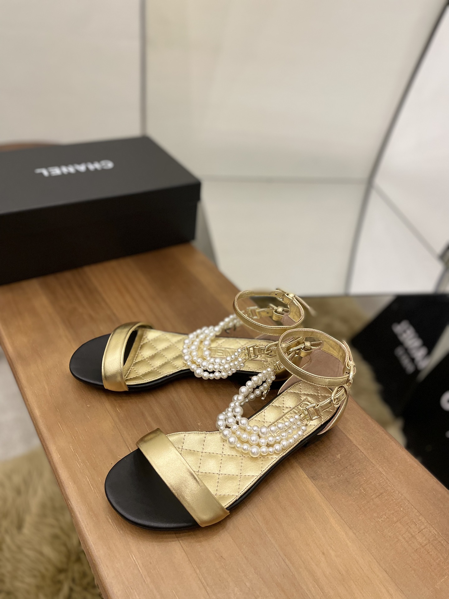 Chanel Women's Sandals With Imitation Pearls Gold For Women - Soul Replicas