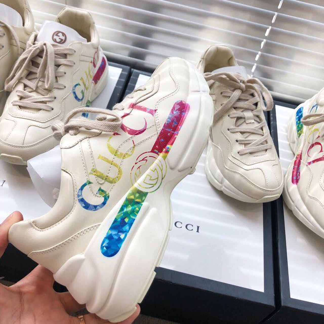 Gucci Women's Rhyton Gucci Logo Sneaker White For Women Gucci - Soul Replicas