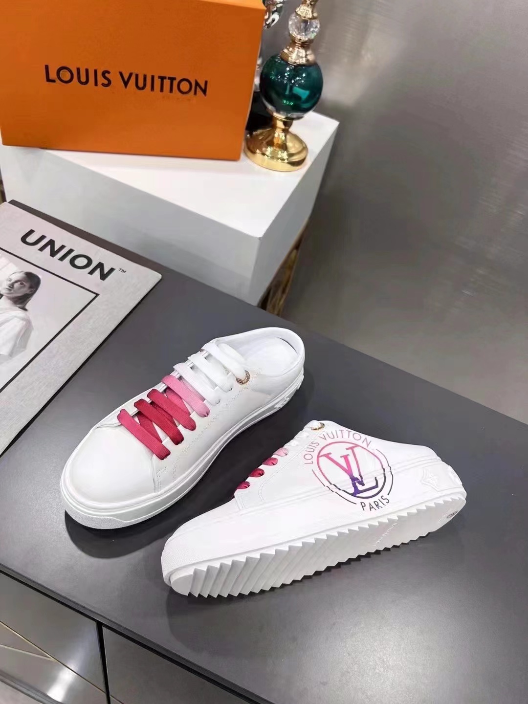 Louis Vuitton Women's Time Out Open-Back Sneaker Fuchsia Pink For Women LV 1AA1CD - Soul Replicas