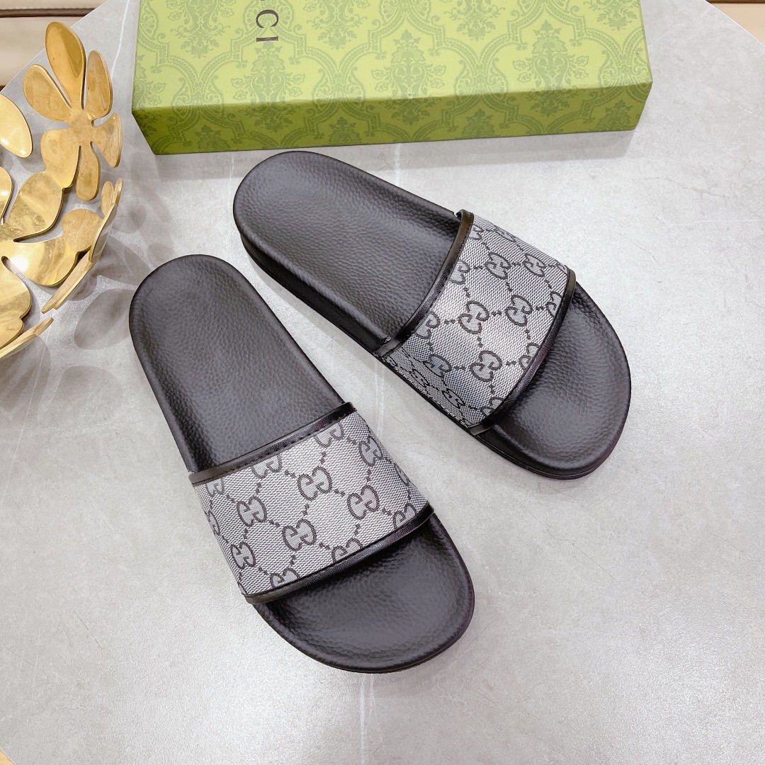 Gucci Women's Gucci Slide Sandal Black And Gray For Women 407345 - Soul Replicas