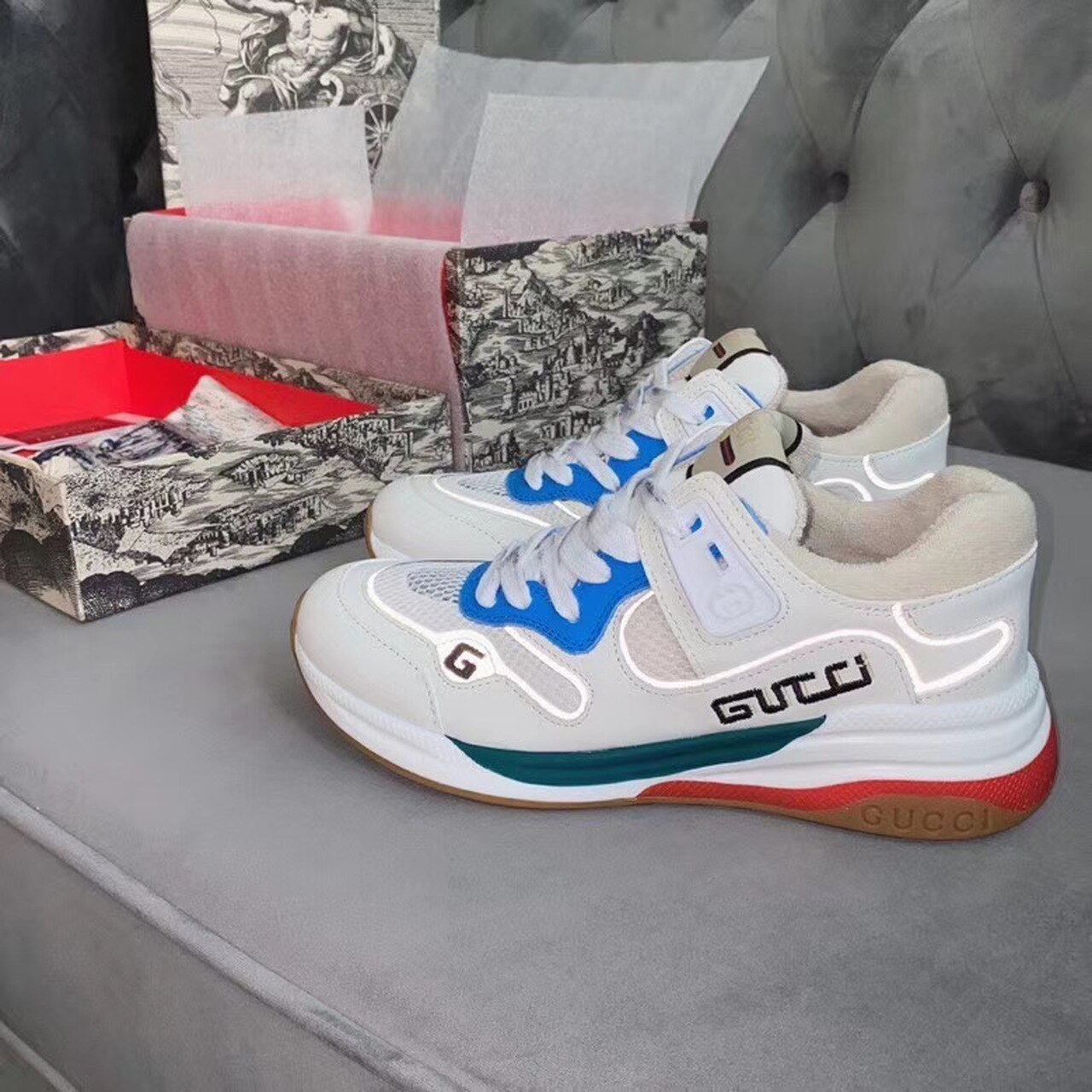 Gucci Ultrapace Sneakers Calfskin Leather Spring/Summer Collection White/Blue - Soul Replicas