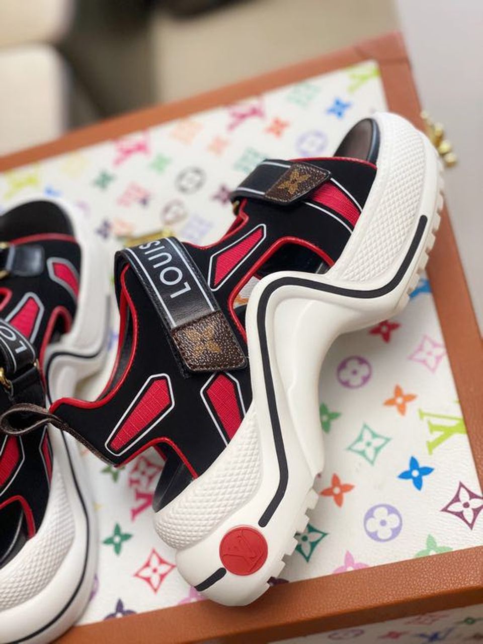 Louis Vuitton LV Archlight Flat Sandal Satin Red/Black For Women LV - Soul Replicas