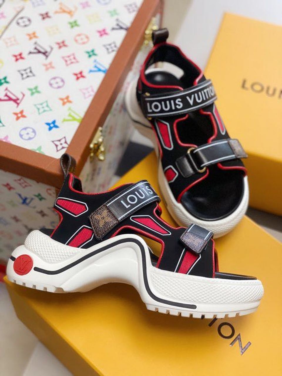 Louis Vuitton LV Archlight Flat Sandal Satin Red/Black For Women LV - Soul Replicas