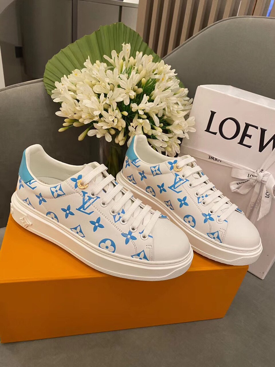 Louis Vuitton Time Out Sneakers White/Blue For Women LV - Soul Replicas