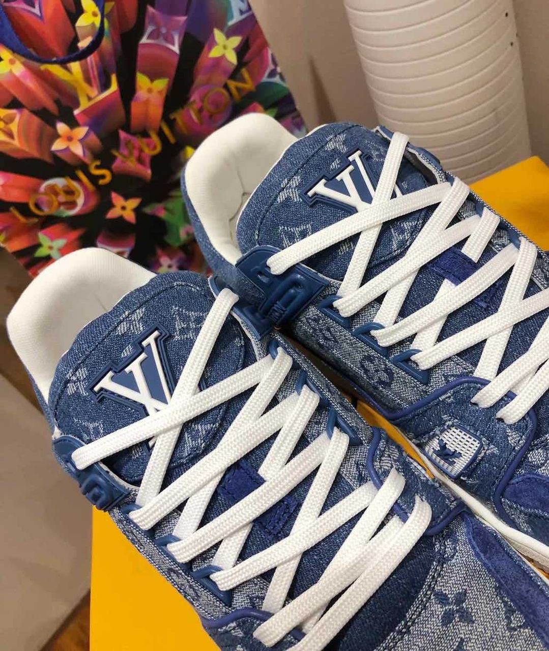 Louis Vuitton Trainer Sneaker Mix Of Materials Blue Virgil Abloh For Women LV - Soul Replicas