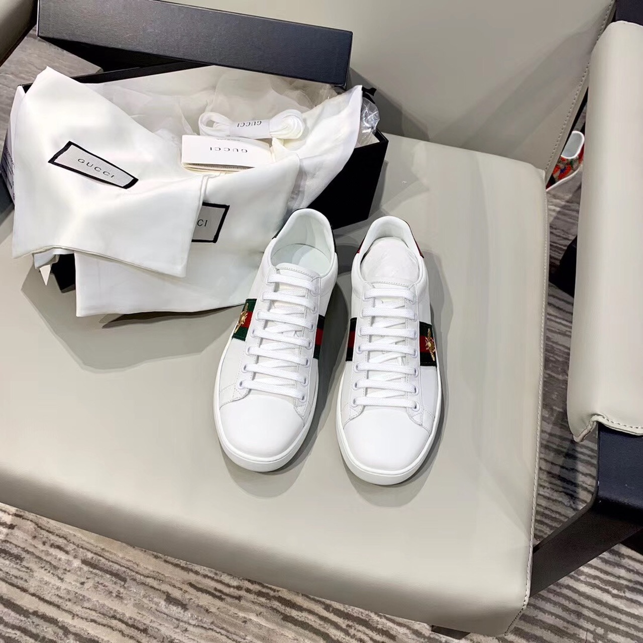 Gucci Women's Ace Sneaker With Bee White For Women Gucci 431942 02JP0 9064 - Soul Replicas